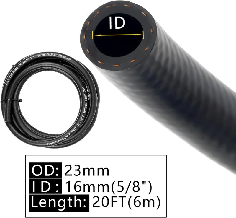 MSLANE خرطوم خط الوقود 5/8" ID 20 قدم مع 5 قطع من المشابك، أداء عالي 300 PSI، قفل دفع معزز من مطاط NBR لخط الوقود للجزازات/المزارع/جرارات ATV ومعدات المحركات الصغيرة الأخرى - Image 2